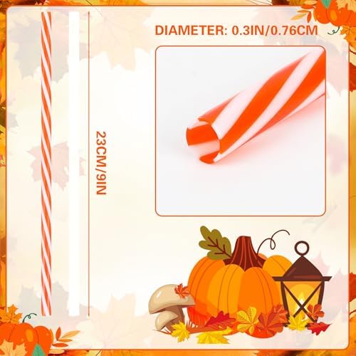 JANYUN 30 Pcs Reusable Orange and White Striped Straws with Cleaning Brush