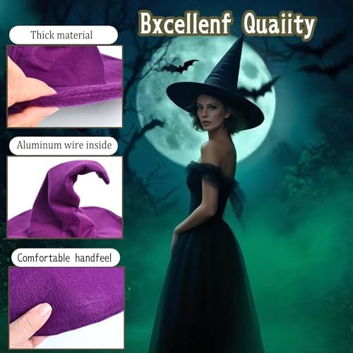 NTIERA Witch Hat, 18IN Wizard Hat Cosplay Accessories for Halloween Costume Party Christmas Masquerade Carnivals