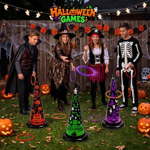 Halloween Party Games, Inflatable Witch Hat Ring Toss Games for Kids Adults Family Indoor Outdoor Toys & Decorations