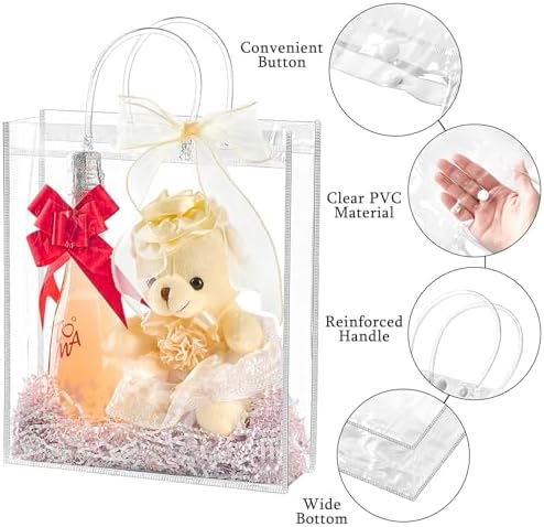 Ohuimrt 30 Pack 10.2" x 3.15" x 11.8" Clear Plastic Gift Bags with Handles