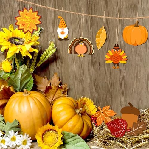 DECYOOL 50 Pcs Thanksgiving Fall Wooden Ornaments Autumn Wood Slices