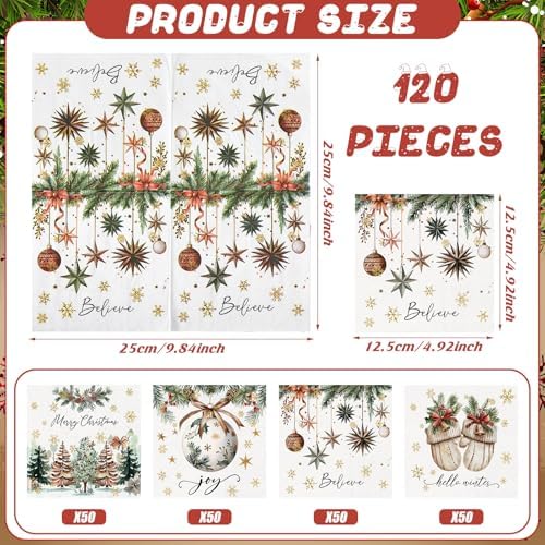 Fulmoon 120 Pcs Christmas Cocktail Paper Napkins Disposable Elegant 4 Style
