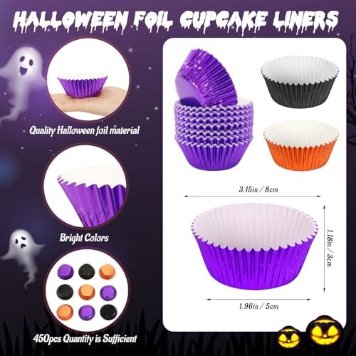 SANNIX 450Pcs Halloween Foil Cupcake Liners Muffin Liners Baking Cups