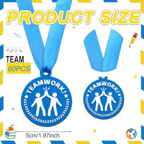 AmazingSpark 60 Pcs Teamwork Award Medals, 2 Inch Rubber Medals Bulk Winner Encourage Team Participation for Kids Adults Trophy Award Prize Gift Competitions Graduation Party