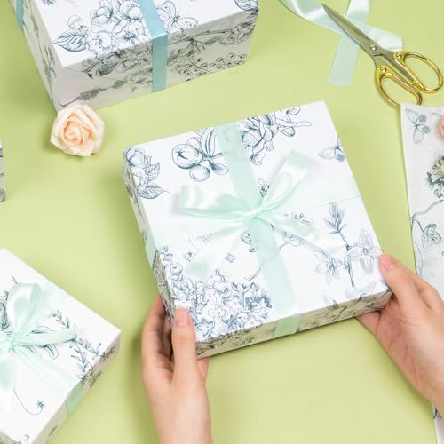 ENFANTRY Floral Tissue Paper, 60pcs Green Floral Tissue Paper for Gift Bags 50x35cm, Gift Wrapping Tissue Paper Bulk for Weddings, Birthdays, Holidays Decor