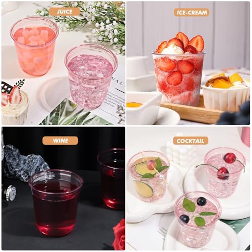 KesaPlan 50Pcs 12oz Pink Plastic Party Cups, Disposable Wine Cocktail Cups