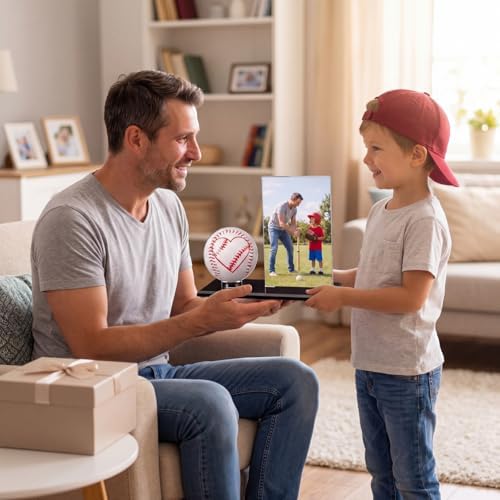 Colingmill Red Heart Baseball Dad Gifts Picture Frame and Baseball Display Case Set Ball and Card Holder for Dad Husband Boyfriend Home Office Table Decoration