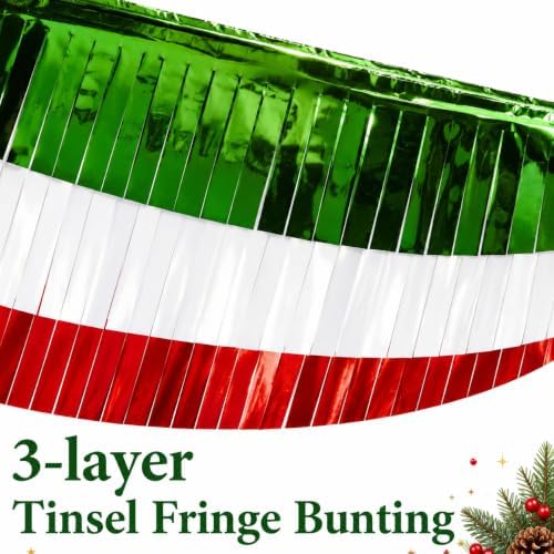 6 Pcs 40 Ft Christmas Foil Fringe Bunting,Red Green Tinsel Streamers Banner