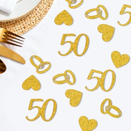 200pcs 50th Wedding Anniversary Confetti, Gold Glitter Paper