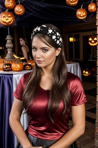 Halloween Ghost Headbands for Women Girls Spooky Beaded Crystal Rhinestone Knotted Headband Ghost Costume Hair Accessories Halloween Holiday Cosplay Party Favors