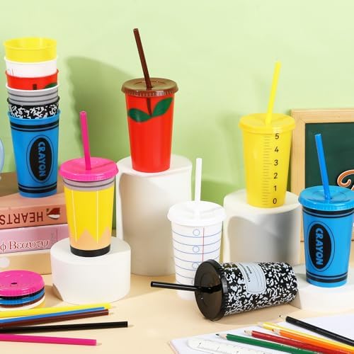 Jansun 12 Pack Back to School Teacher Reusable Coffee Cups Plastic Tumblers