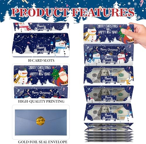Jaywayang 4PCS Christmas Money or Gift Card Holder with 10 Slots, Surprise Cash Envelope Holders for Men Women Girls Boys