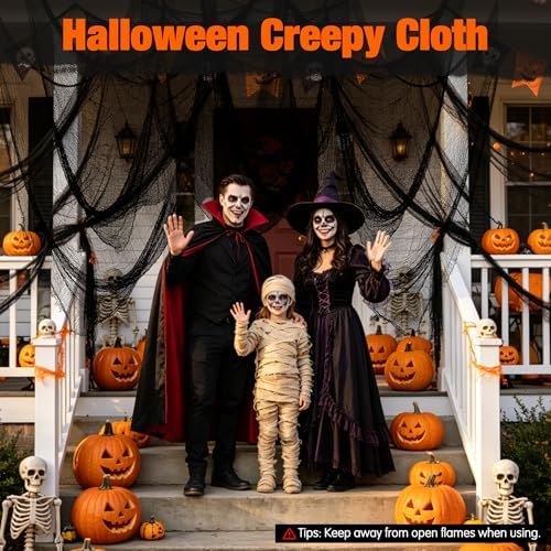 Halatool 12Pcs Creepy Cloth, 30 x 72 Inch Black Cheesecloth Halloween Decor