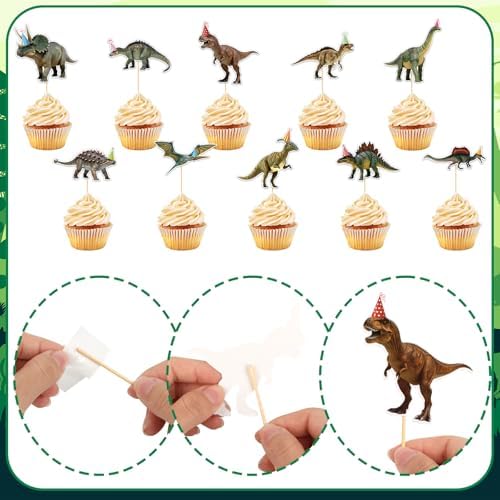 Hooqict 40Pcs Dinosaur Cupcake Toppers Dinosaur Birthday Cake Decorations Cupcake Toppers for Kids Boys Girls Dino Themed Baby Shower Birthday Party Decorations Supplies