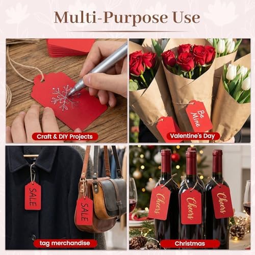 SallyFashion 120PCS Red Gift Tags with String