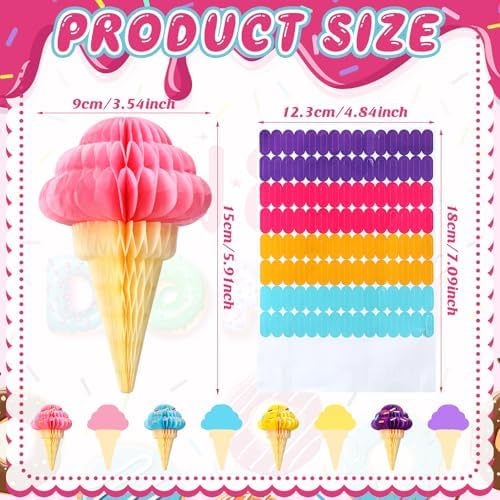 Gueevin 12 Pcs Ice Cream Party Decorations Summer Ice Cream Hanging Honeycomb Balls Decor Tissue Paper Hanging Ceiling Decor for Sweet Party Home Birthday Baby Shower Favor