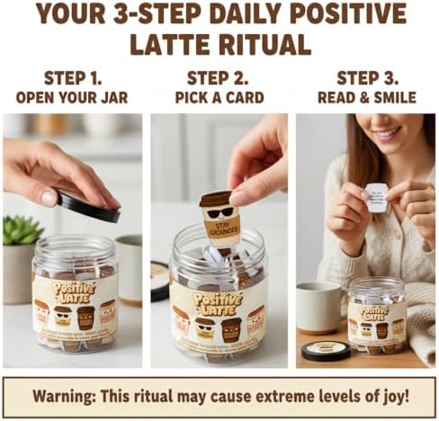 Positive Latte Jar with 60 Affirmation Cards, Emotional Support Latte Coffee, Funny Christmas Coffee Lover Themed Gift for Women, Men, Wife, Husband, Mom, Dad, Friends, Coworkers