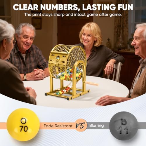 HVDI 12" Bingo Game Set, 10 Reusable Bingo Cards with Sliding Windows Bingo Sets, High-Definition Printed Bingo Balls with Cage & Storage Bag for Game Night Adults Large Group Family Parties