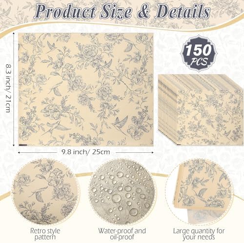 AmazingSpark 150 Pcs Deli Wax Paper Sheets for Food 8 x 10 Inch Greaseproof Waterproof Sandwich Wrapping Paper Basket Liner for Outdoor Picnic Beach Wedding Birthday Baby Shower(Flower Bird 2)