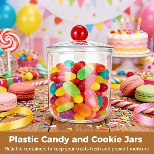 4 Pack 47 oz Clear Plastic Candy Jars with Lids, Large Cookie Storage Containers for Kitchen Counter, Wide Mouth Candy Cookie Canisters for Snacks Treats