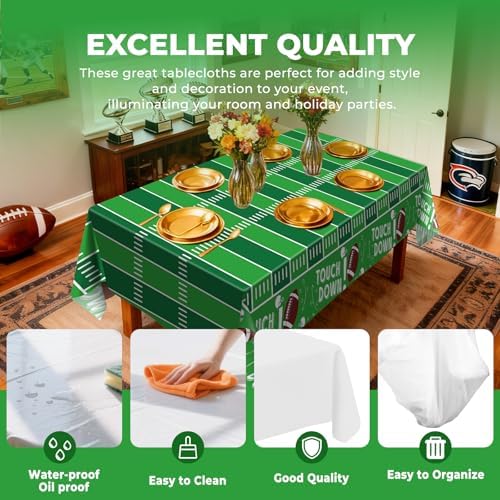 6 Pack Football Party Decorations Premium Football Disposable Plastic Tablecloth 54" x 108" Table Cloths for 6 to 8 Foot Tables Indoor or Outdoor Parties Decoration Supplies (Football Green)