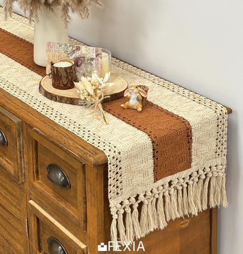 Boho Table Runner for Home Decor 12x72 Fall Coffee Table Decor Caramel