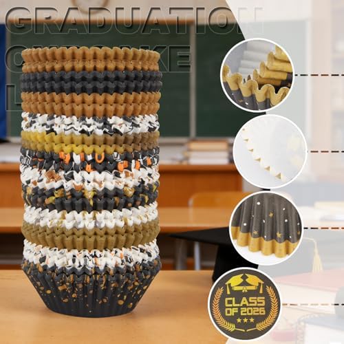 600 Pack Graduation Cupcake Liners Congrats Grad Baking Cups Standard Size Grad Muffin Liners for Graduation Birthday Party Candy Cake Decorations Supplies