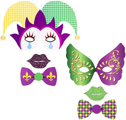 24Ct Mardi Gras Party Photo Booth Props - Carnival Birthday Party Decorations Supplies Favors Cosplay Props