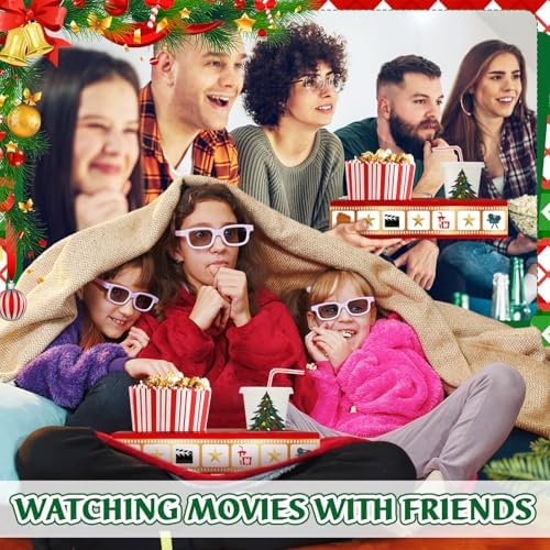 Dunzoom 20 Pcs Christmas Movie Night Supplies Movie Night Paper Snack Trays Popcorn Candy Holder Movie Theater Snack Boxes Cardboard Snack Holder Food Trays for Movie Party(Warm Christmas)