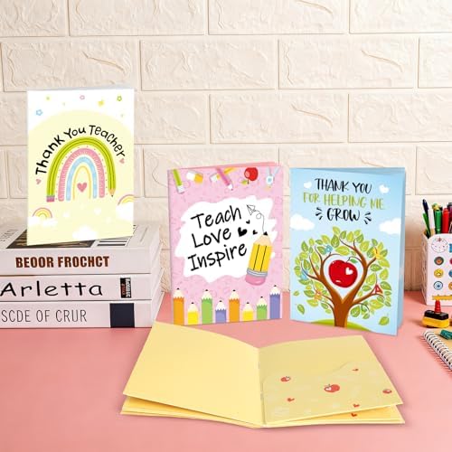4Sets Teacher Gift Card Holder Book, Teacher Appreciation Gift Card Holder with Envelopes, Thank You Teacher’s Gifts from Students, Cards Holders for Teachers, End of Year Teacher’s Appreciation Week