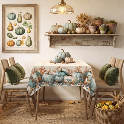 Fall Square Tablecloth 60x60 Inch, Stain Resistant Washable Fabric Autumn Pumpkin Table Cloth Square Fall Tablecloth Table Cover for Kitchen Dining Party
