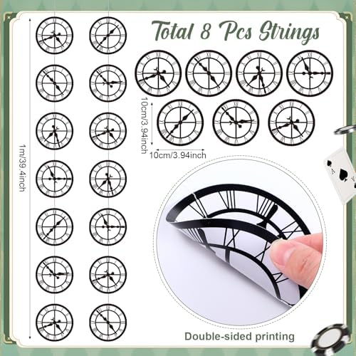 Xinnun 8 Pcs Wonderland Tea Party Decorations Fairy Curious Clock Garlands