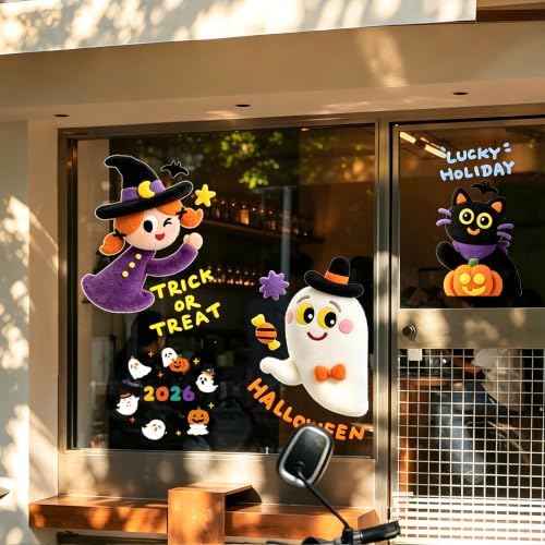 Halloween Window Clings Set, Static-Adhering & Scratch-Free Decor
