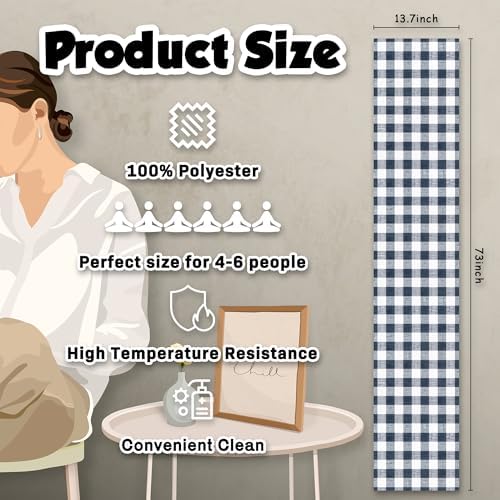 Gingham Table Runner - Blue and White Checkered Table Runner for Baby Shower, Birthday Party, Wedding Decorations | Farmhouse Kitchen Dining Table Decor Party Supplies for Home Indoor Outdoor