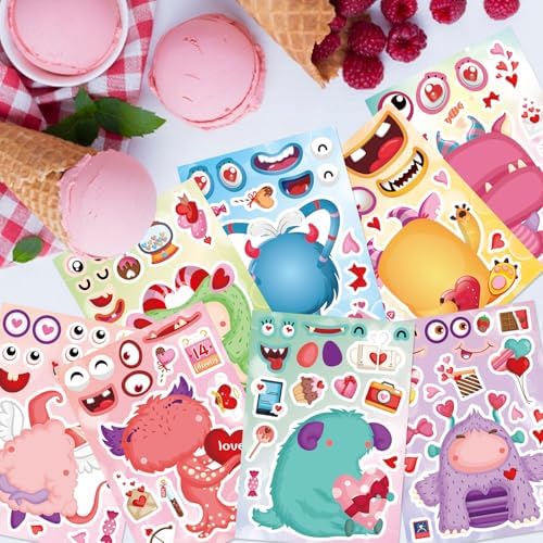 Make a Monster Face Stickers, Valentine's Day Stickers for Kids Classroom