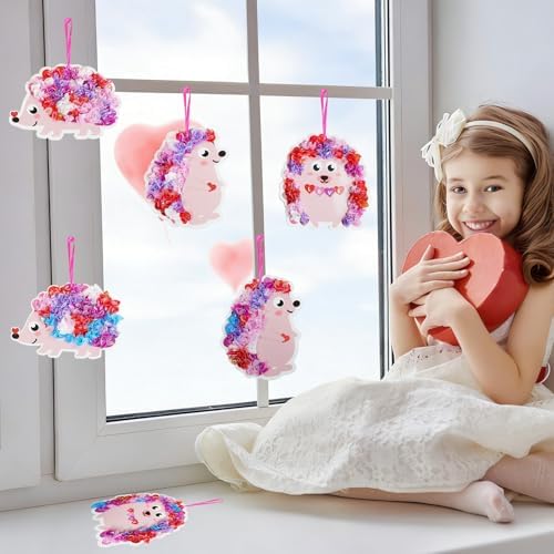 Fennoral 12 Pack Mother's Day Craft Kits for Kids Make You Own Hedgehog Heart Poke in Art and Craft with Card DIY for Mom Gift for Kids Classroom Activities Party Decoration