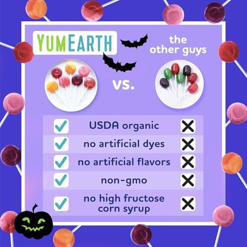 YumEarth Organic Halloween Candy, Allergy Friendly, Gluten Free, Non-GMO, Vegan, No Artificial Flavors or Dyes (60 Count (Pack of 2))