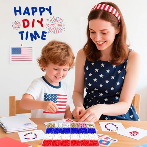 Redtwo 4th of July Red White and Blue Clay Beads Bracelet Making Kit