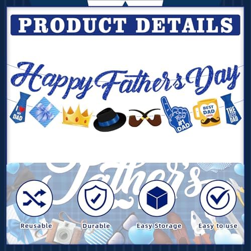 Fathers Day Decorations, Happy Father's Day Banner for Party, Pre-strung Banner for Indoor Outdoor Decor, No DIY Required