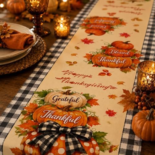 Thanksgiving Decorations - Happy Thanksgiving Table Runner | Thanks Giving Table Decor | Friendsgiving Party Decorations Centerpieces Party Favors Supplies for Home Kitchen Room Office