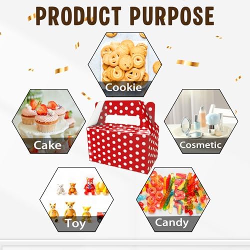 BGFMVS 12 Pack Red Polka Dot Party Favor Boxes, Gable Treat Boxes