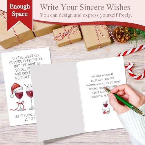 Funny Wine Christmas Card for Women Men, Humorous Christmas Card for Wine Lover, Merry Xmas Cards Gift for Friends Family, Let It Flow