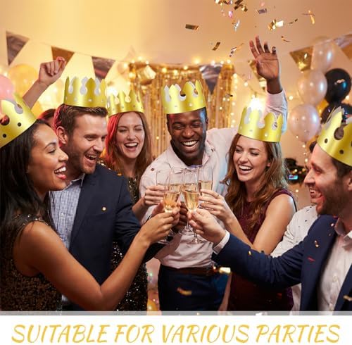 100 Pcs Paper Crowns Bulk, Birthday Gold Crown Foldable & Adjustable Paper King Crown for Adults Birthday Party
