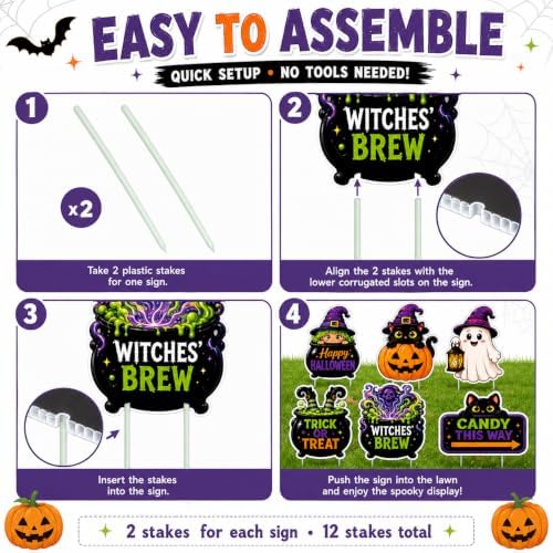 6-Pack Halloween Witch&Ghost Lawn Yard Signs with Stakes, Outdoor Decors