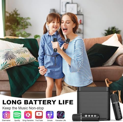 Karaoke Machine for Adults and Kids, Portable Bluetooth Karaoke Speaker with 2 Wireless Microphones for TV, Singing Karaoke for Home Party, Great Gifts for Boys and Girls