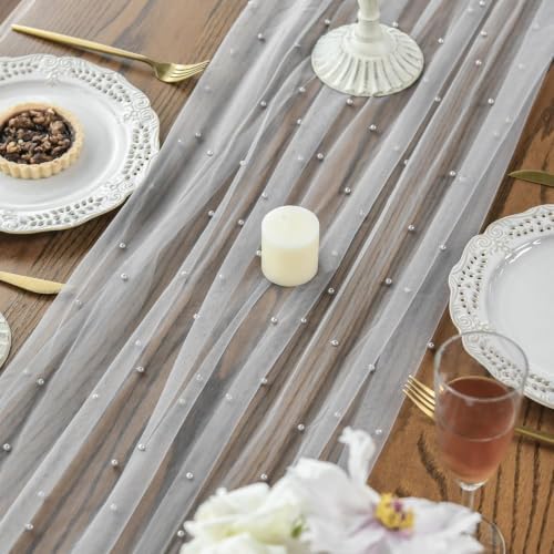 Artoid Mode 3-Pack Pearl Grey Gauze Table Runner 10FT Home Decor