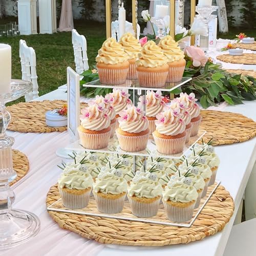weddingwish 3 Tier Square Clear Acrylic Cupcake Stand, Clear Cupcake Display Stand Tower Tree, Tiered Cupcake Carrier Dessert Stands