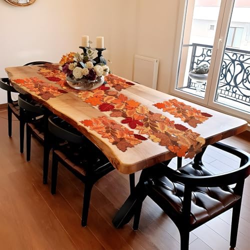 Fall Table Runner 36 Inches Long Autumn Maple Leaf Embroidered Runner