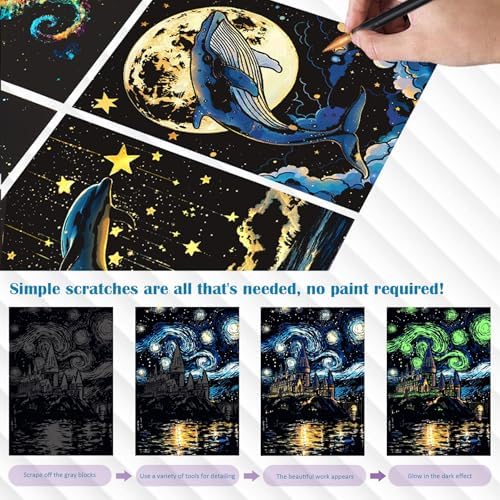 Scratchboard Art for Adults Luminous Scratch Painting Kits-A5/8 PCS-Dreams
