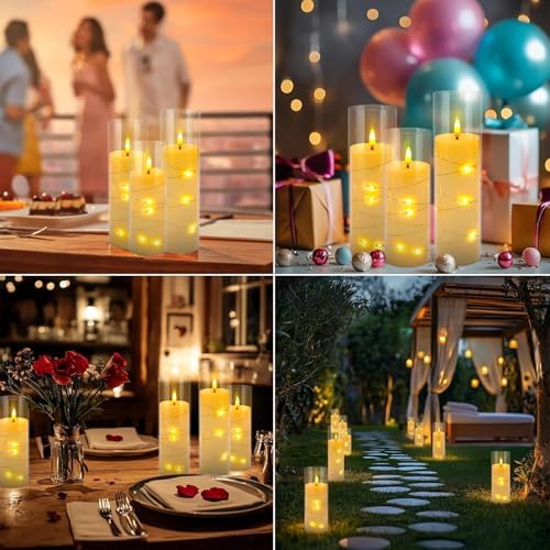 YOROXRG 24 Pack Christmas Decoration Flickering Flameless Candles,Battery Operated Candles,LED String Lights LED Candles for New Year, Home Decor, Parties,Wedding(D2.2 xH 5" 6" 7") (Ivory)